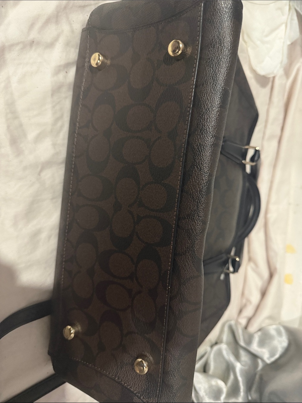 Coach Brown Signature Satchel with Black Trim - Picture 6 of 8
